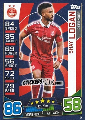 Sticker Shay Logan - SPFL 2016-2017. Match Attax n. 5 - Topps