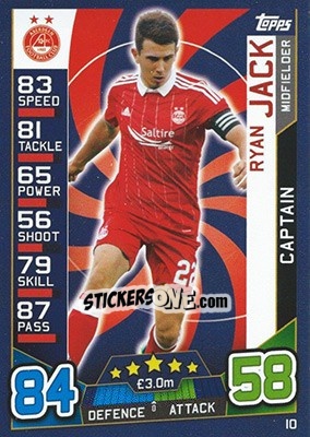 Sticker Ryan Jack - SPFL 2016-2017. Match Attax n. 10 - Topps