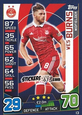Cromo Wes Burns - SPFL 2016-2017. Match Attax n. 13 - Topps