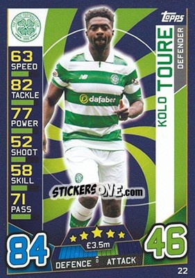 Sticker Kolo Touré - SPFL 2016-2017. Match Attax n. 22 - Topps
