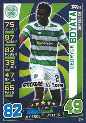Sticker Dedryck Boyata - SPFL 2016-2017. Match Attax n. 24 - Topps