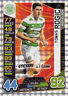 Sticker Tomas Rogic - SPFL 2016-2017. Match Attax n. 26 - Topps
