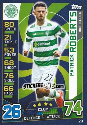 Sticker Patrick Roberts - SPFL 2016-2017. Match Attax n. 28 - Topps