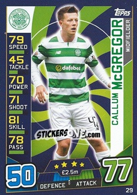Sticker Callum McGregor - SPFL 2016-2017. Match Attax n. 29 - Topps