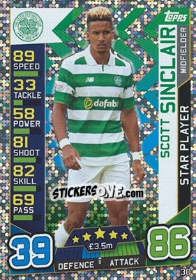 Sticker Scott Sinclair - SPFL 2016-2017. Match Attax n. 30 - Topps