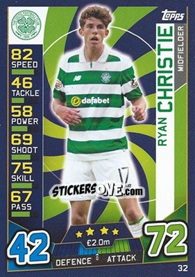 Sticker Ryan Christie - SPFL 2016-2017. Match Attax n. 32 - Topps