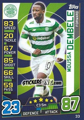 Sticker Moussa Dembélé - SPFL 2016-2017. Match Attax n. 33 - Topps