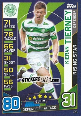Sticker Kieran Tierney - SPFL 2016-2017. Match Attax n. 35 - Topps