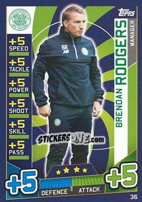 Sticker Brendan Rodgers - SPFL 2016-2017. Match Attax n. 36 - Topps