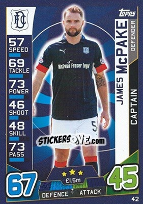 Sticker James McPake - SPFL 2016-2017. Match Attax n. 42 - Topps