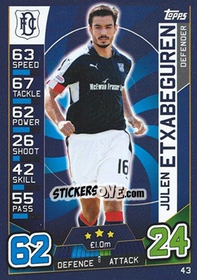 Sticker Julen Etxabeguren - SPFL 2016-2017. Match Attax n. 43 - Topps