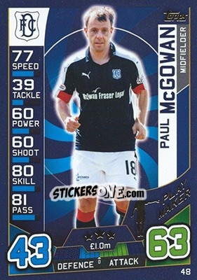 Sticker Paul McGowan - SPFL 2016-2017. Match Attax n. 48 - Topps