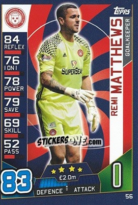 Sticker Remi Matthews - SPFL 2016-2017. Match Attax n. 56 - Topps