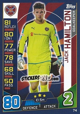 Sticker Jack Hamilton - SPFL 2016-2017. Match Attax n. 74 - Topps