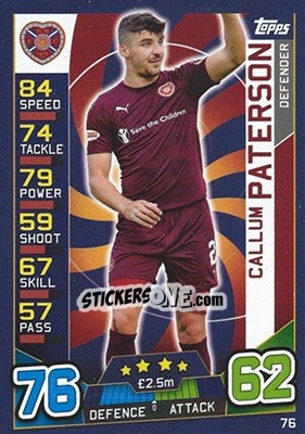 Figurina Callum Paterson - SPFL 2016-2017. Match Attax n. 76 - Topps