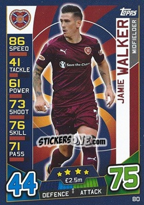 Sticker Jamie Walker - SPFL 2016-2017. Match Attax - Topps