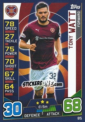 Sticker Tony Watt - SPFL 2016-2017. Match Attax n. 85 - Topps