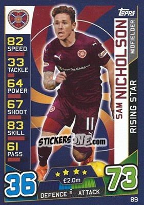 Sticker Sam Nicholson - SPFL 2016-2017. Match Attax n. 89 - Topps