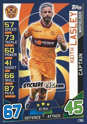 Cromo Keith Lasley - SPFL 2016-2017. Match Attax n. 136 - Topps
