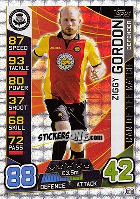 Figurina Ziggy Gordon - SPFL 2016-2017. Match Attax n. 150 - Topps