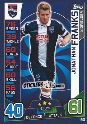 Sticker Jonathan Franks - SPFL 2016-2017. Match Attax n. 190 - Topps
