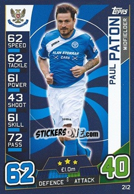 Sticker Paul Paton - SPFL 2016-2017. Match Attax n. 212 - Topps