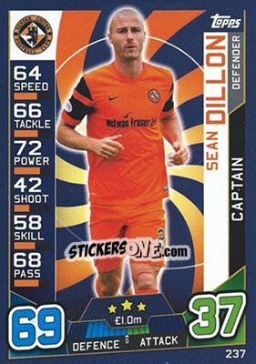 Sticker Sean Dillon - SPFL 2016-2017. Match Attax n. 237 - Topps