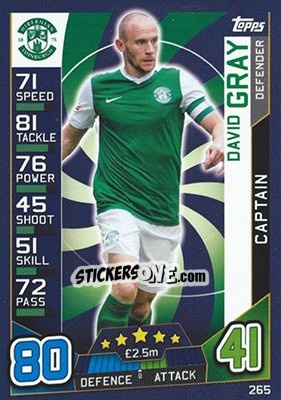 Sticker David Gray - SPFL 2016-2017. Match Attax n. 265 - Topps