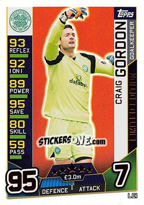 Sticker Craig Gordon - SPFL 2016-2017. Match Attax - Topps