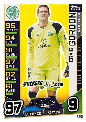 Sticker Craig Gordon - SPFL 2016-2017. Match Attax n. LE1g - Topps