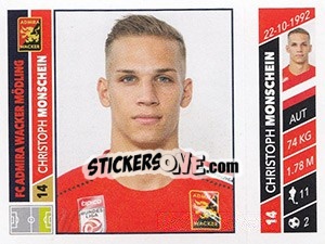 Sticker Christoph Monschein - Österreichische Fußball Bundesliga 2016-2017 n. 107 - Panini