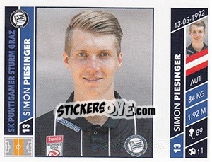 Sticker Simon Piesinger - Österreichische Fußball Bundesliga 2016-2017 - Panini