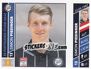 Cromo Simon Piesinger - Österreichische Fußball Bundesliga 2016-2017 - Panini