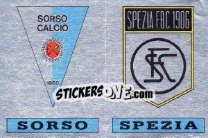 Sticker Scudetto Sorso / Spezia - Calciatori 1985-1986 n. 592 - Panini