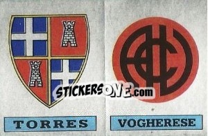 Sticker Scudetto Torres / Vogherese - Calciatori 1985-1986 n. 593 - Panini