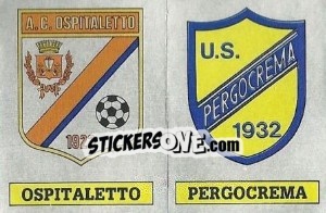 Sticker Scudetto Ospitaletto / Pergocrema - Calciatori 1985-1986 n. 599 - Panini