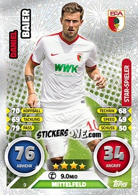 Sticker Daniel Baier - German Fussball Bundesliga 2016-2017. Match Attax - Topps