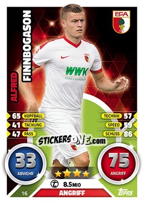 Figurina Alfreð Finnbogason - German Fussball Bundesliga 2016-2017. Match Attax - Topps