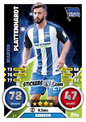 Figurina Marvin Plattenhardt - German Fussball Bundesliga 2016-2017. Match Attax - Topps