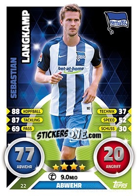 Sticker Sebastian Langkamp - German Fussball Bundesliga 2016-2017. Match Attax - Topps