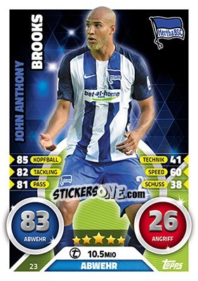 Sticker John Anthony Brooks - German Fussball Bundesliga 2016-2017. Match Attax - Topps