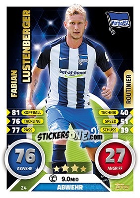 Sticker Fabian Lustenberger - German Fussball Bundesliga 2016-2017. Match Attax - Topps