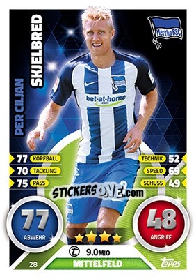 Sticker Per Ciljan Skjelbred - German Fussball Bundesliga 2016-2017. Match Attax - Topps