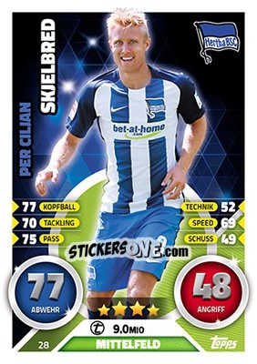 Figurina Per Ciljan Skjelbred - German Fussball Bundesliga 2016-2017. Match Attax - Topps