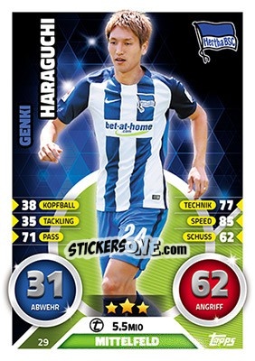 Sticker Genki Haraguchi - German Fussball Bundesliga 2016-2017. Match Attax - Topps