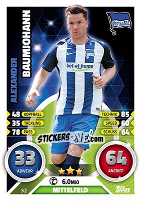 Sticker Alexander Baumjohann - German Fussball Bundesliga 2016-2017. Match Attax - Topps