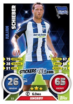 Figurina Julian Schieber - German Fussball Bundesliga 2016-2017. Match Attax - Topps