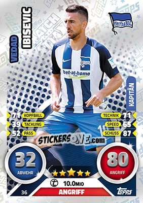 Sticker Vedad Ibiševic - German Fussball Bundesliga 2016-2017. Match Attax - Topps