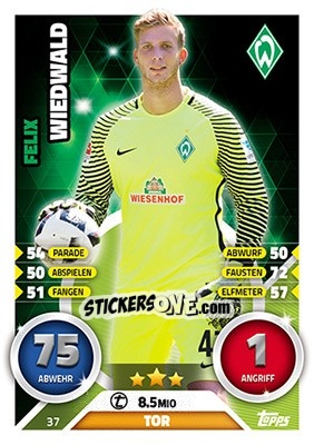 Figurina Felix Wiedwald - German Fussball Bundesliga 2016-2017. Match Attax - Topps