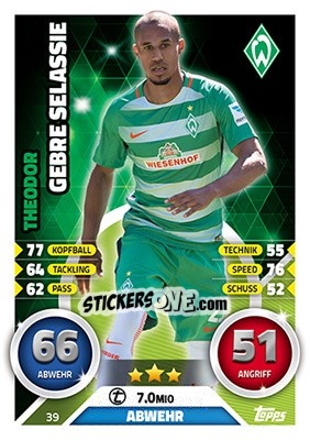 Sticker Theodor Gebre Selassie - German Fussball Bundesliga 2016-2017. Match Attax - Topps